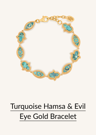 Turquoise Hamsa & Evil Eye Gold Bracelet