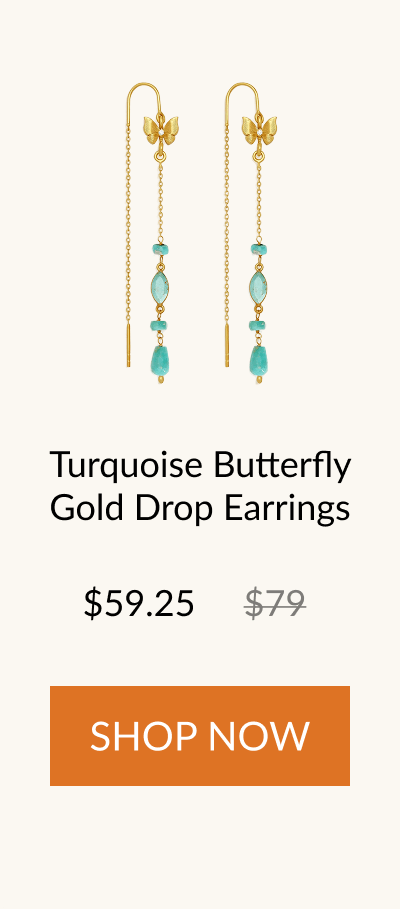 Turquoise Butterfly Gold Drop Earrings $59.25