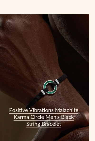 Positive Vibrations Malachite Karma Circle Men's Black String Bracelet