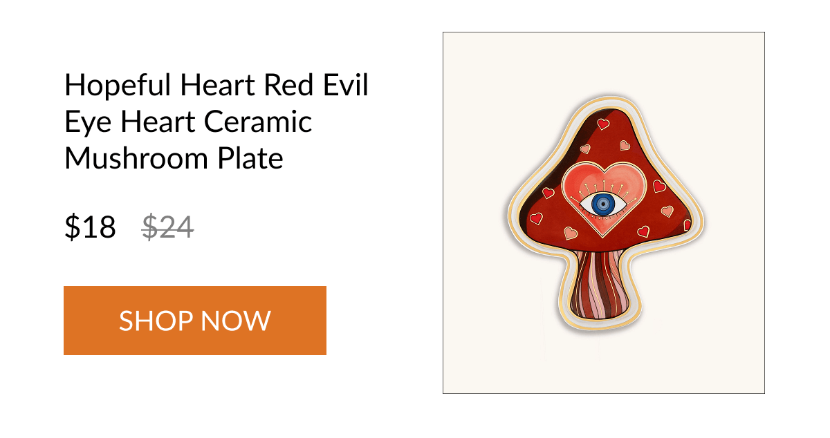 Hopeful Heart Red Evil Eye Heart Ceramic Mushroom Plate