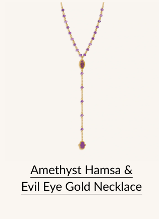 Amethyst Hamsa & Evil Eye Gold Necklace