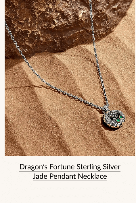Dragon's Fortune Sterling Silver Jade Pendant Necklace