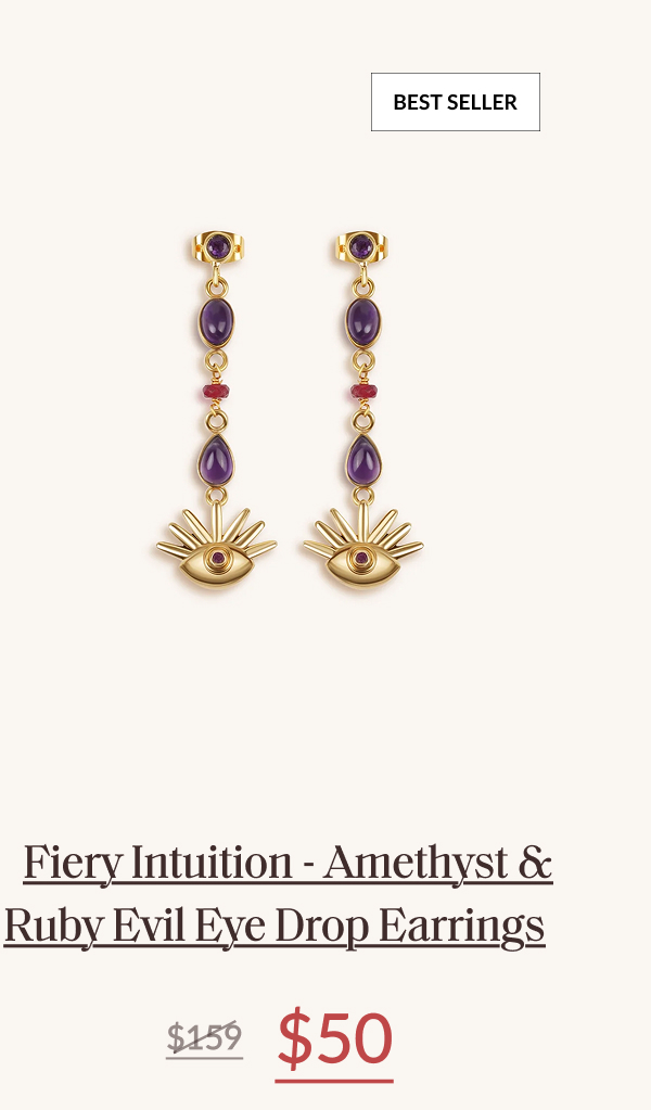 Fiery Intuition - Amethyst & Ruby Evil Eye Drop Earrings