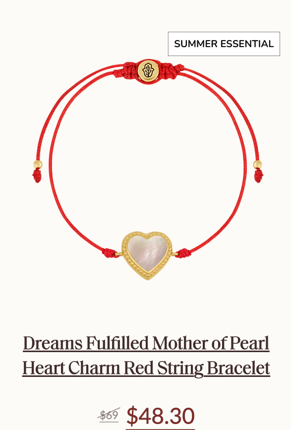 Dreams Fulfilled Mother of Pearl Heart Charm Red String Bracelet