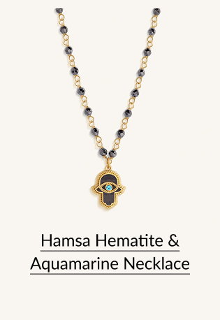 Hamsa Hematite & Aquamarine Necklace