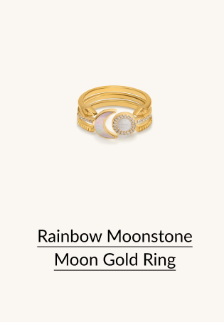 Rainbow Moonstone Moon Gold Ring