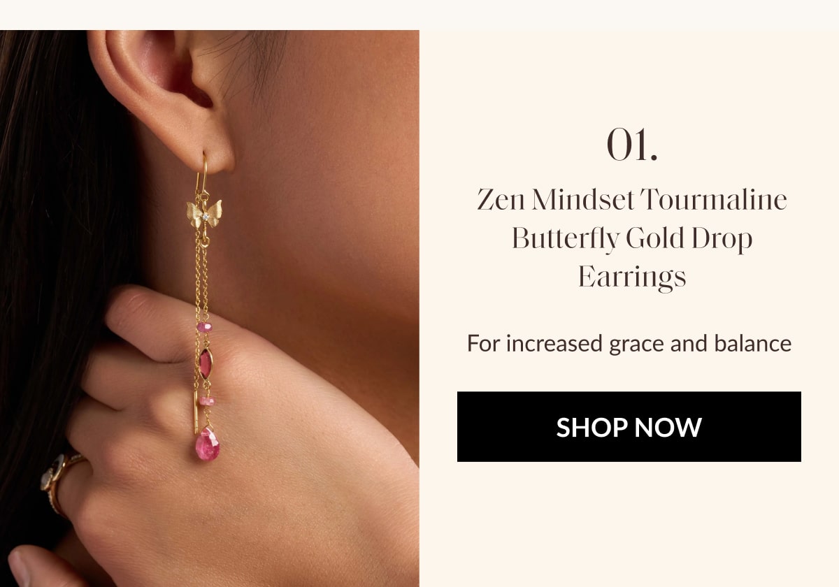 Zen Mindset Tourmaline Butterfly Gold Drop Earrings