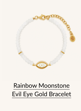 Rainbow Moonstone Evil Eye Gold Bracelet