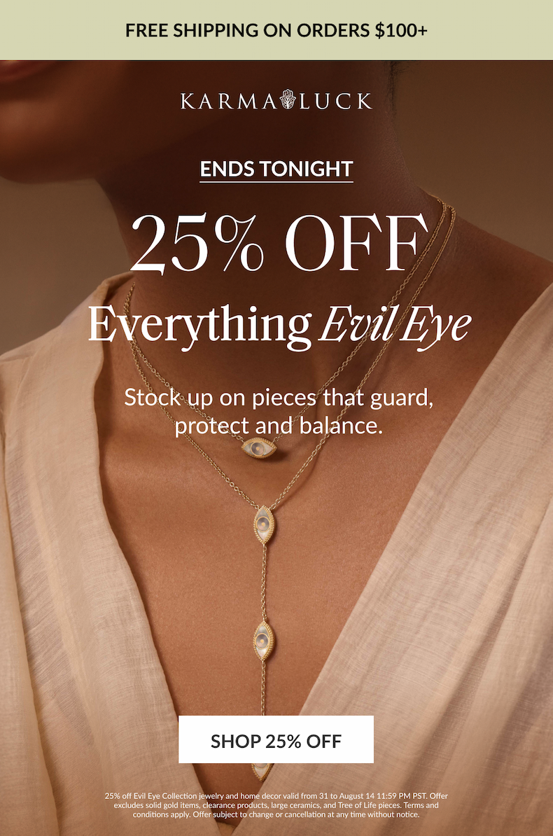 ends tonight 25% off evil eye