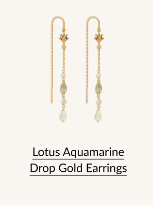 Lotus Aquamarine Drop Gold Earrings