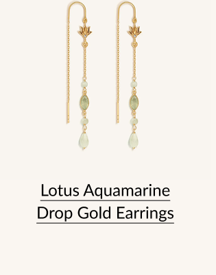 Lotus Aquamarine Drop Gold Earrings