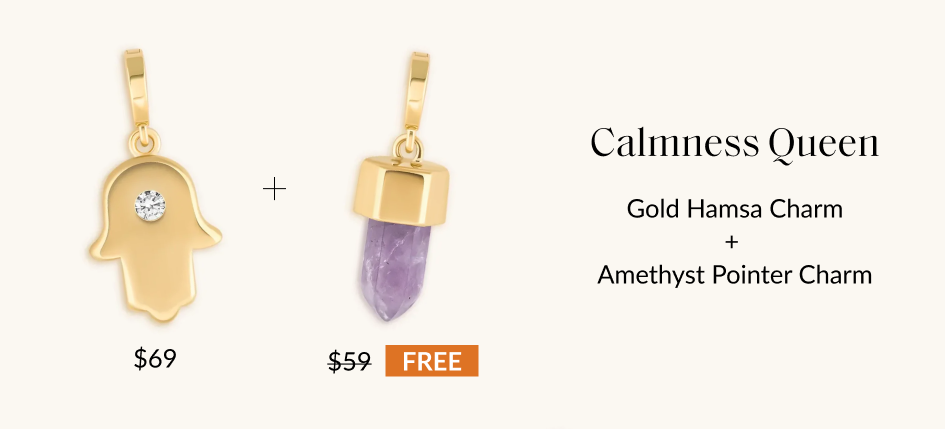 Calmness Queen Gold Hamsa Charm Amethyst Pointer Charm