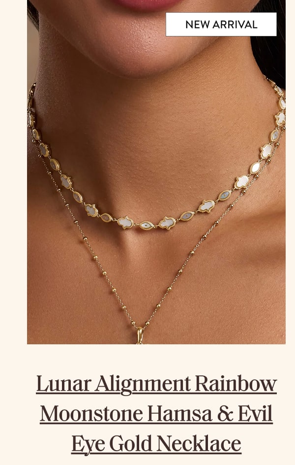 Lunar Alignment Rainbow Moonstone Hamsa & Evil Eye Gold Necklace