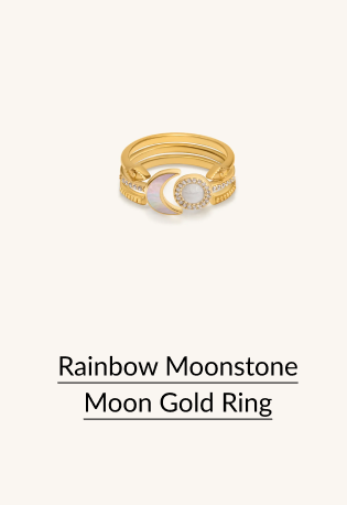 Rainbow Moonstone Moon Gold Ring