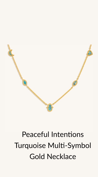 Give a Gift of Intention Mom, I want you to feel... Peaceful - Shop Peaceful Intentions Turquoise Multi-Symbol Gold Necklace