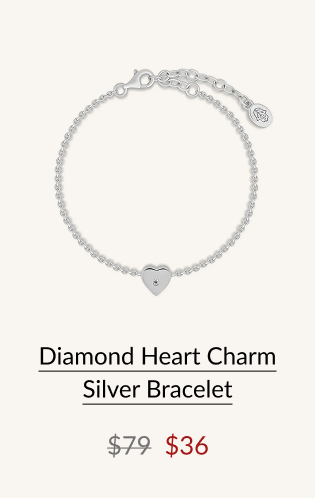 Graceful Love Diamond Heart Charm Silver Bracelet
