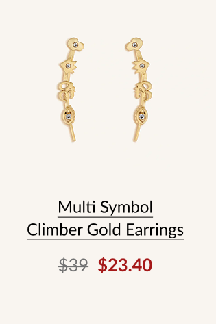 Multi Symbol Climber Gold Earrings