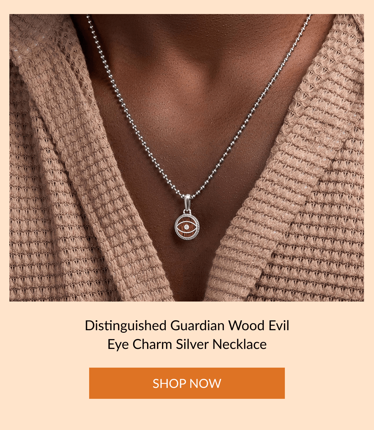 Distinguished Guardian Wood Evil Eye Charm Silver Necklace SHOP NOW