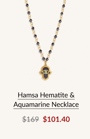Hamsa Hematite & Aquamarine Necklace