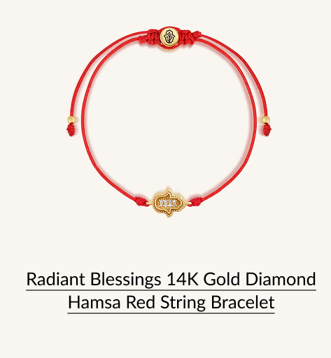 Radiant Blessings 14K Gold Diamond Hamsa Red String Bracelet