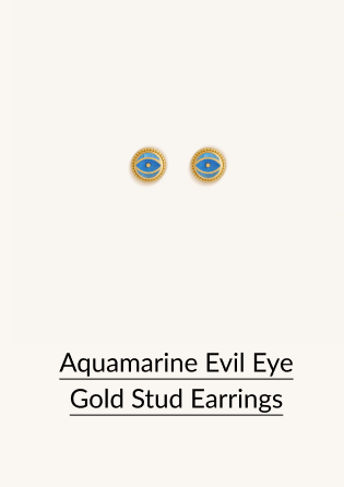 Aquamarine Evil Eye Gold Stud Earrings