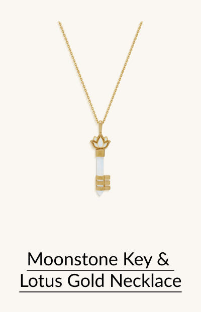 Moonstone Key & Lotus Gold Necklace