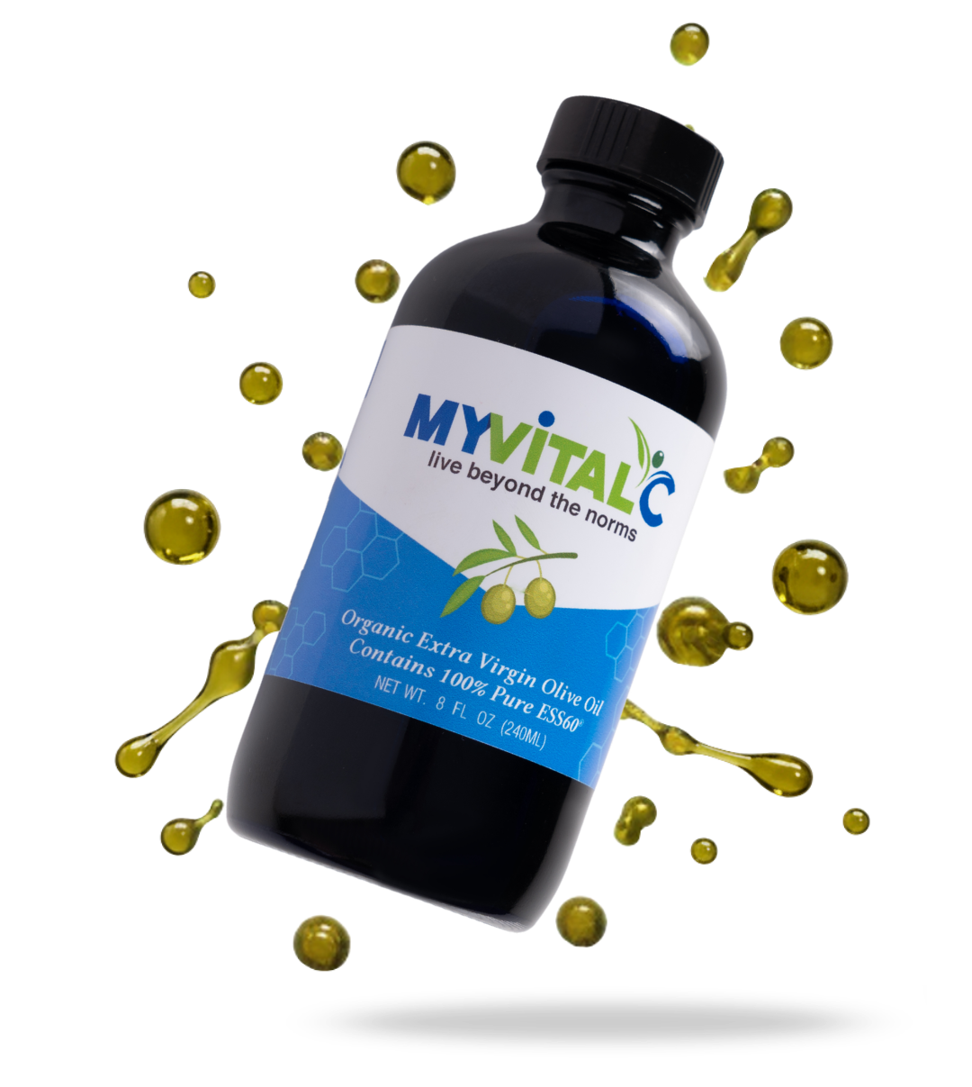 MyVitalC ESS60 Olive Oil Bottle with drops of oil