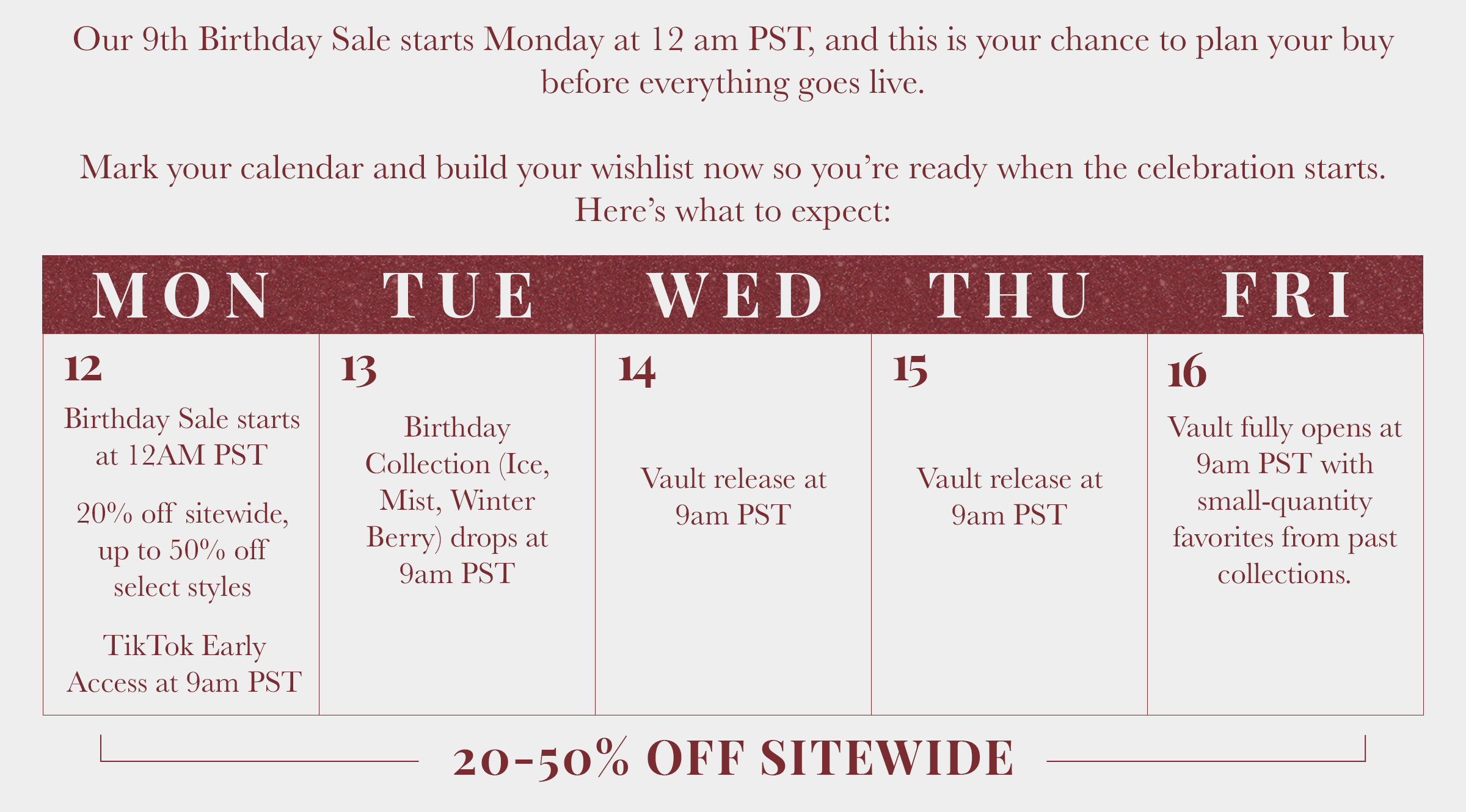 Mark you calendars for our birthday sale- January 12-16th!