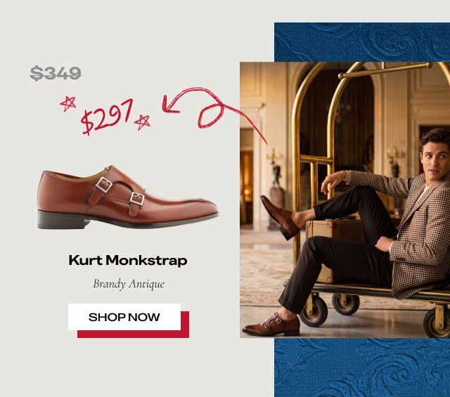 ~~$348~~ $297 Kurt Monkstrap Cognac Antique [SHOP NOW]