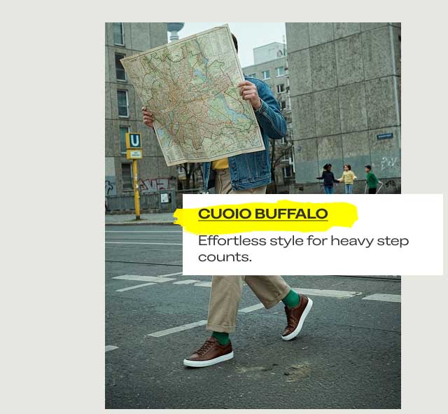 BLACK BUFFALO A sleek upgrade to your airport uniform. CUOIO BUFFALO Effortless style for heavy step counts. The Concierge Recommendation A minimalist silhouette that beats the dress code without the heavy luggage. See All Colors
