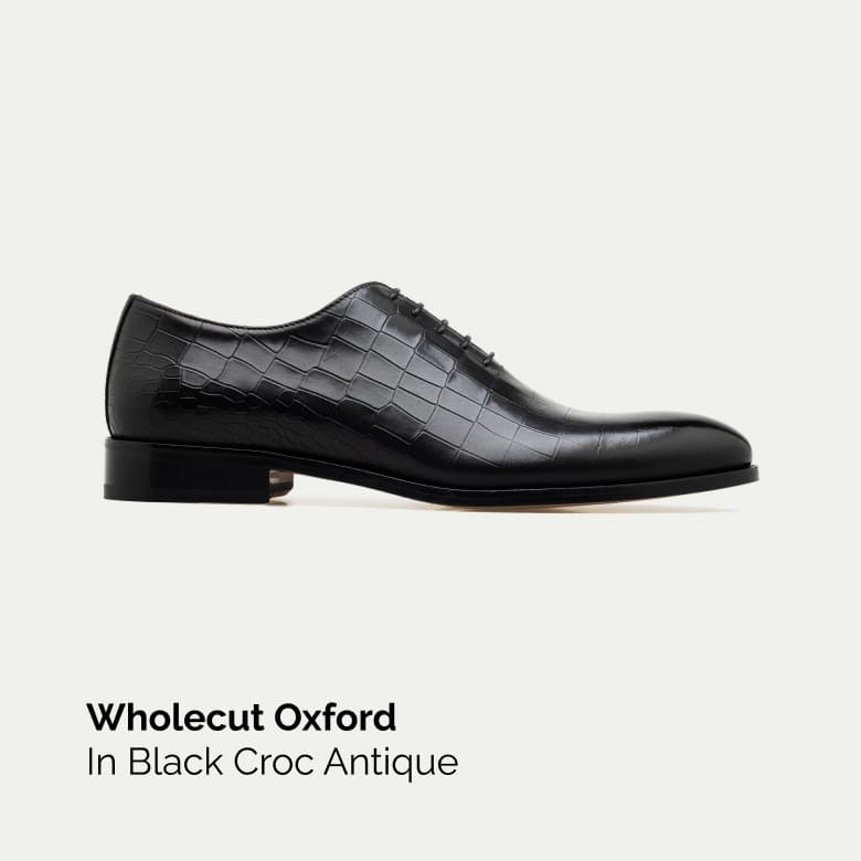 Wholecut Oxfors in Black Croc Antique