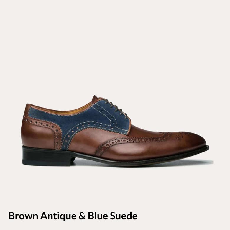 Vincent Wingtip in Brown Antique & Blue Suede