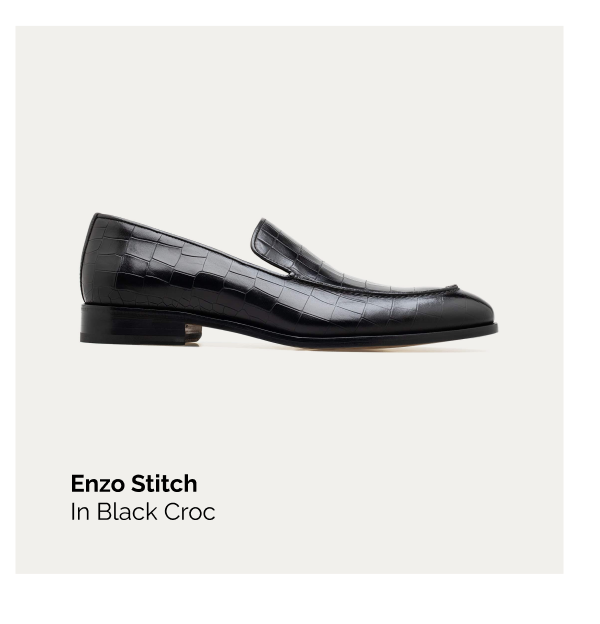 Enzo Stitch Toe Loafer in Black Croc