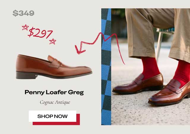 ~~$348~~ $297 Penny Loafer Greg Cognac Antique [SHOP NOW]