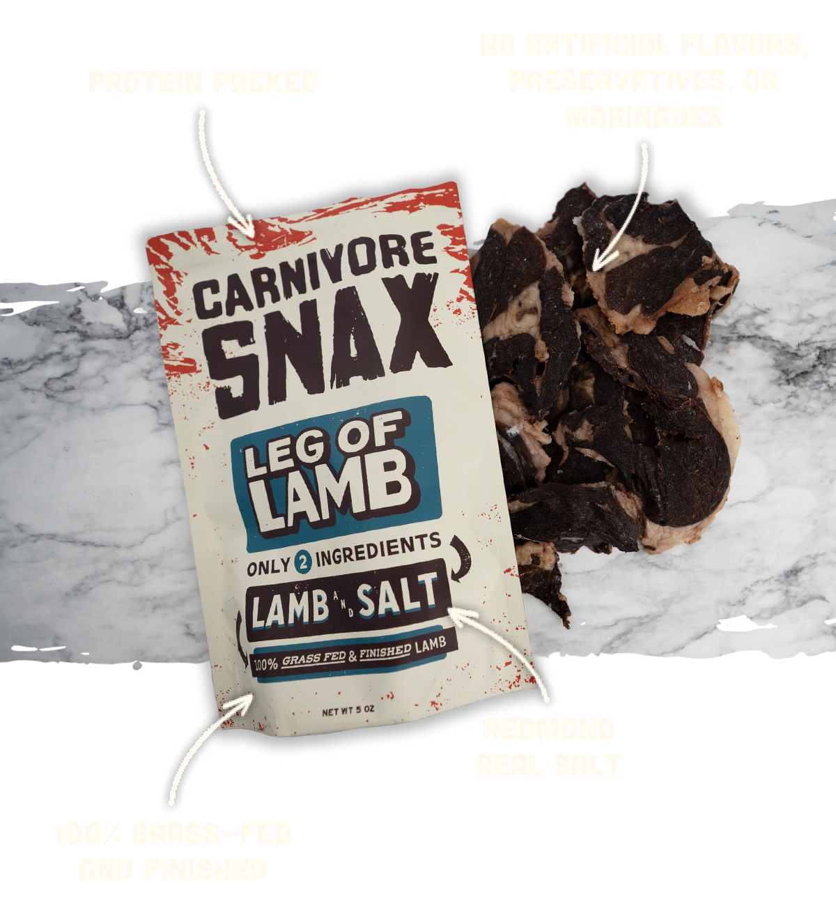 • Protein Packed • No Artificial Flavors, Preservatives, or Marinades • 100% Grass-fed and Finished • Redmond Real Salt