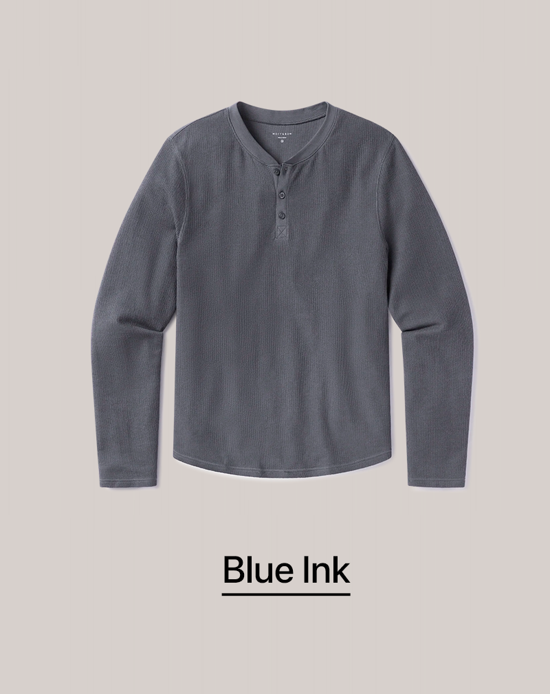 Cotton Waffle Curved Hem Henley