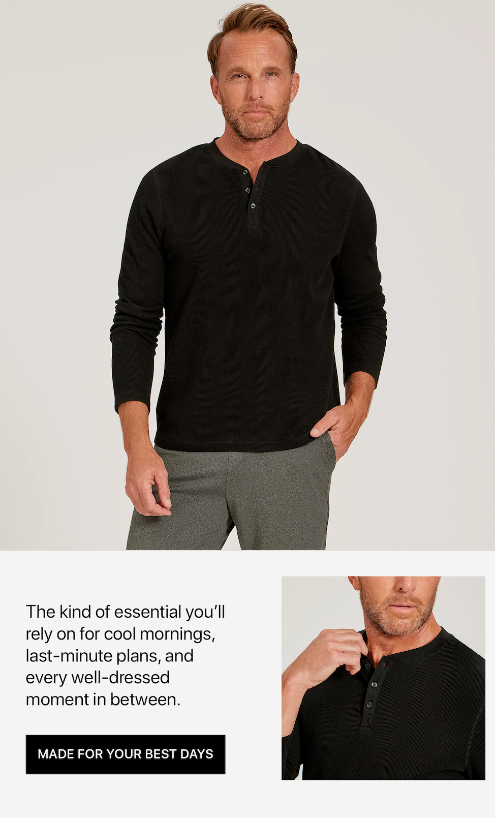 Cotton Waffle Curved Hem Henley