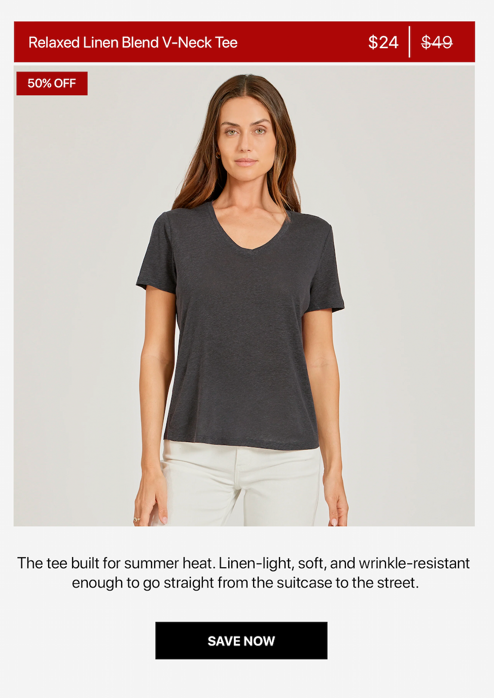 Relaxed Linen Blend V-Neck Tee