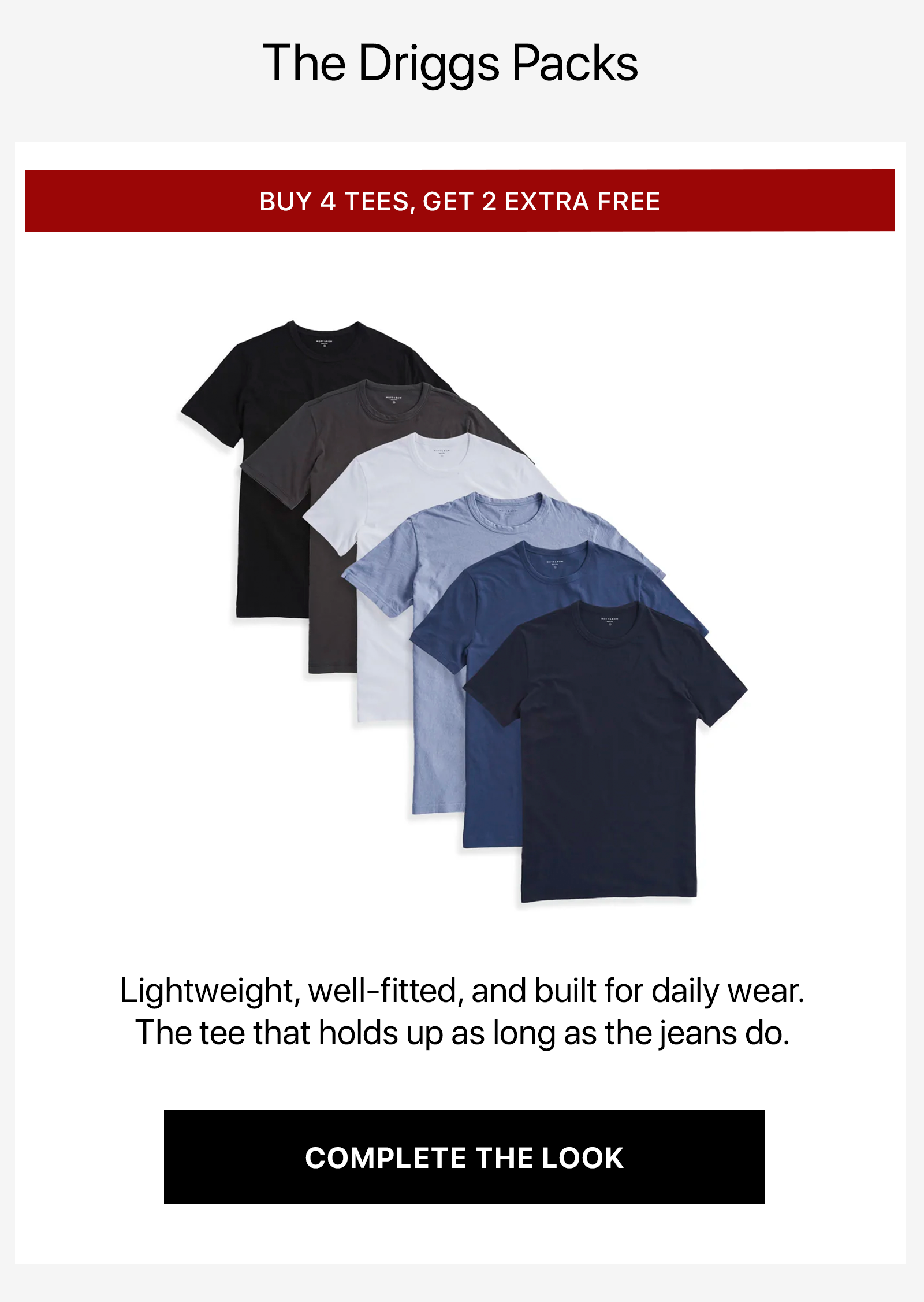 Classic Crew Driggs Tee 6-pack