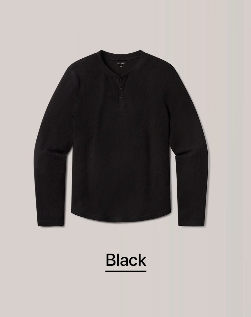 Cotton Waffle Curved Hem Henley