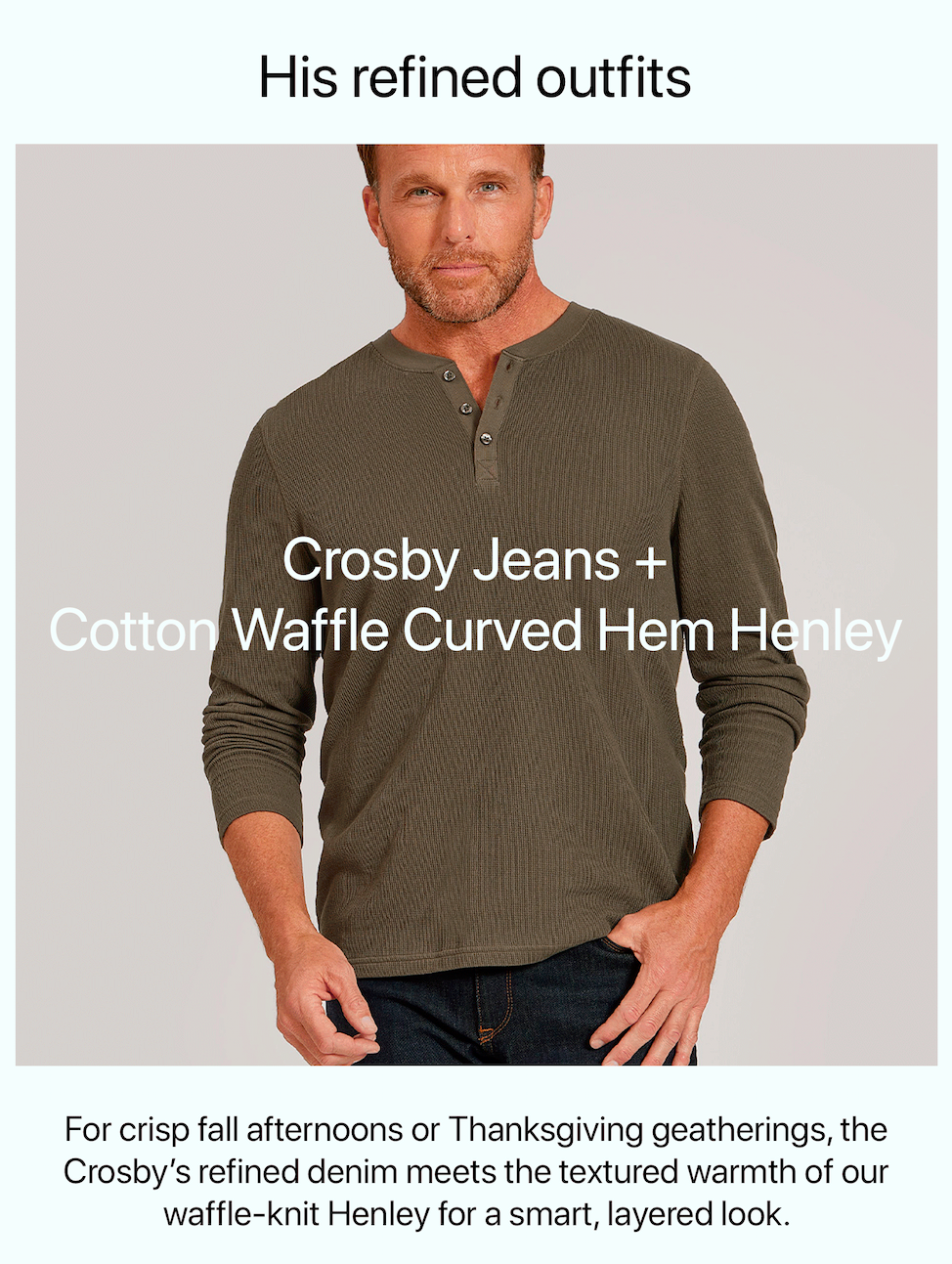 Cotton Waffle Curved Hem Henley