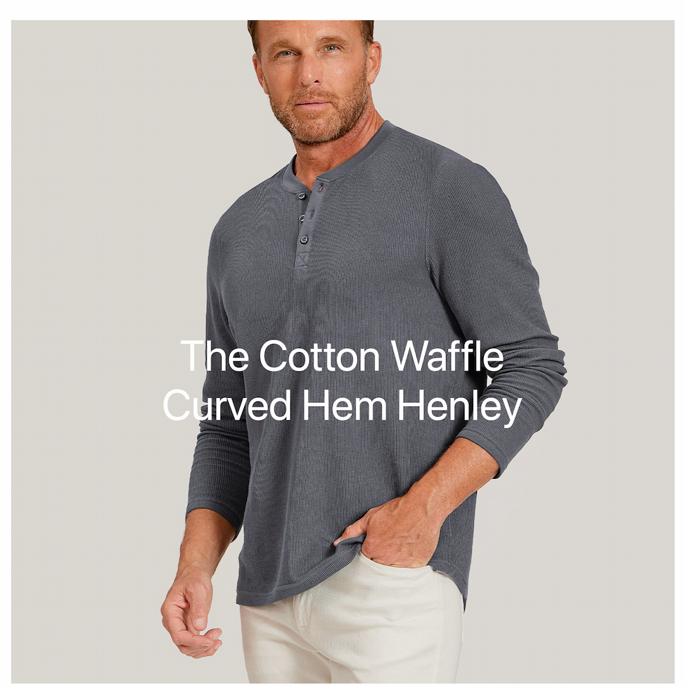 Cotton Waffle Curved Hem Henley