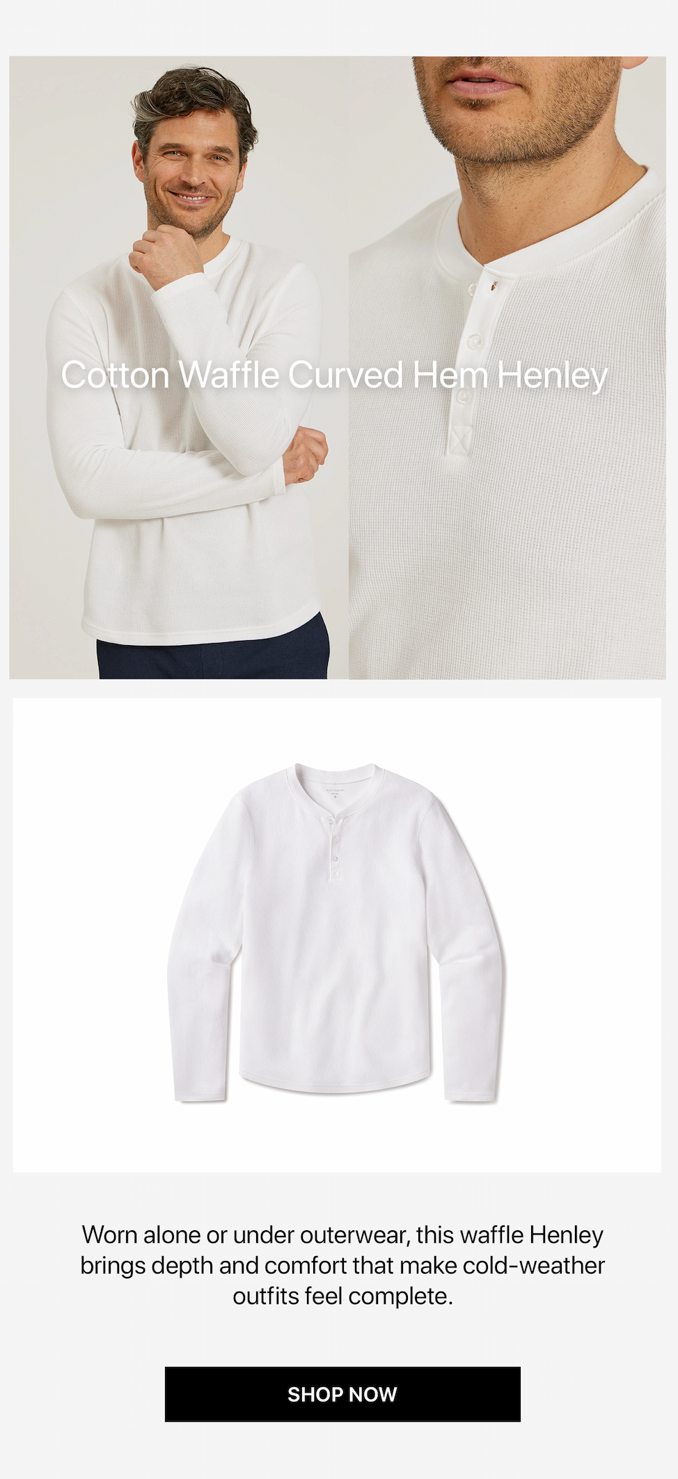 Cotton Waffle Curved Hem Henley