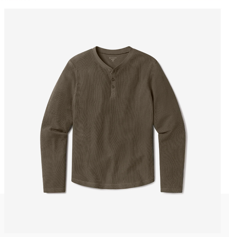 Cotton Waffle Curved Hem Henley