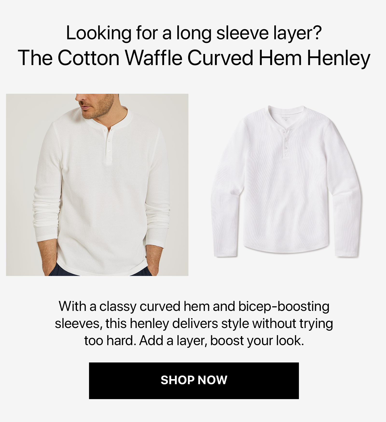 Cotton Waffle Curved Hem Henley