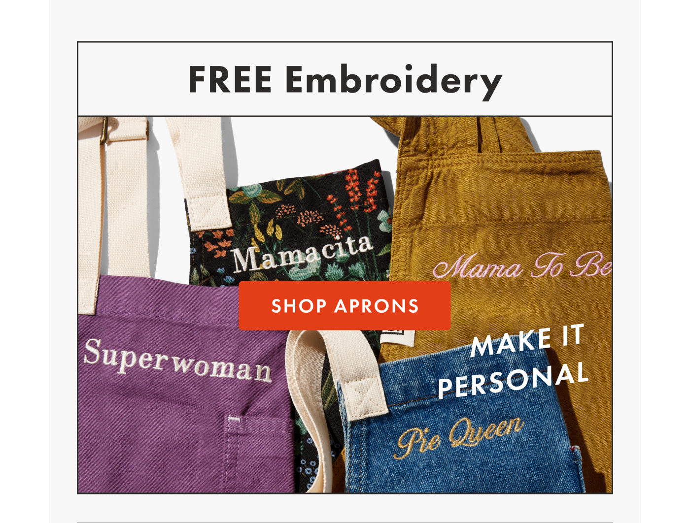 FREE EMBROIDERY | SHOP APRONS