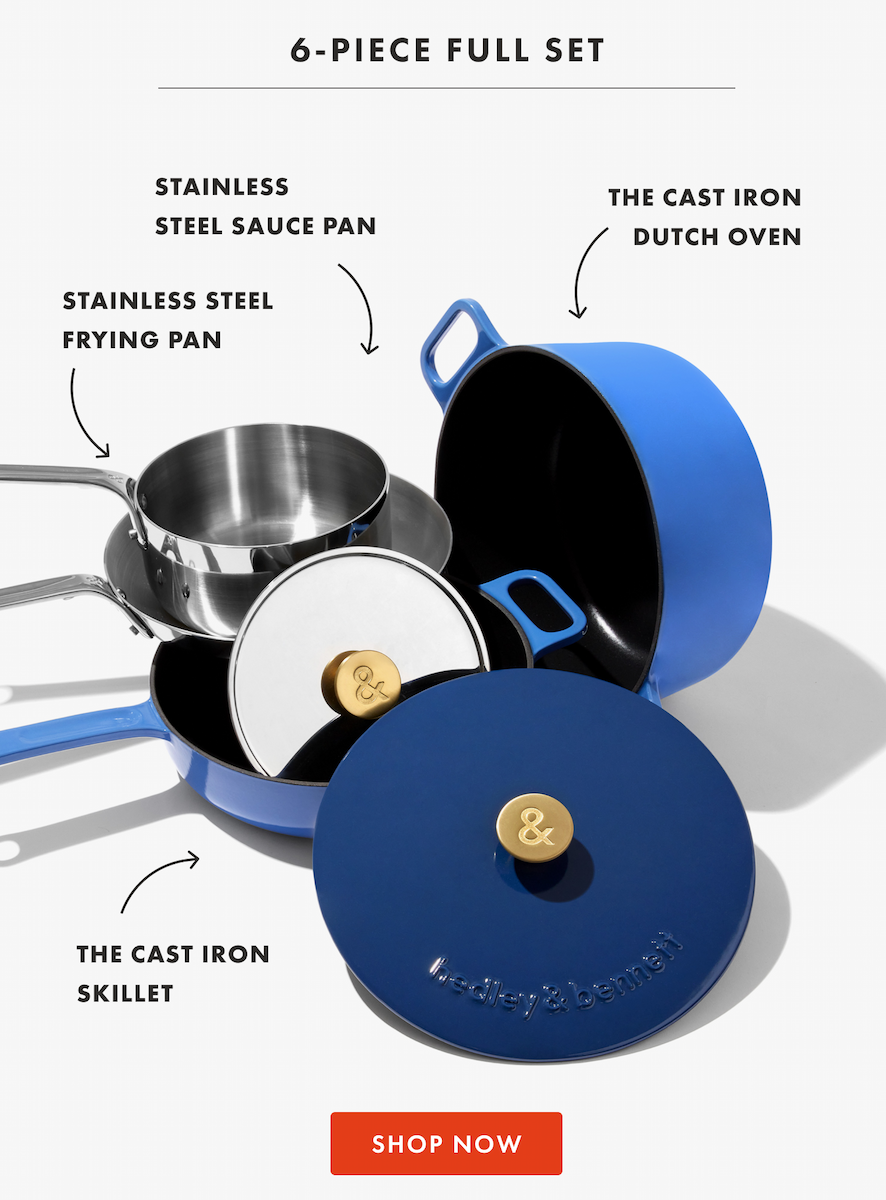 6-PIECE FULL SET | THE CAST IRON SKILLET, STAINLESS STEEL FRYING FAN, STAINLESS STEEL SAUCE PAN, THE CAST IRON DUTCH OVEN | SHOP NOW