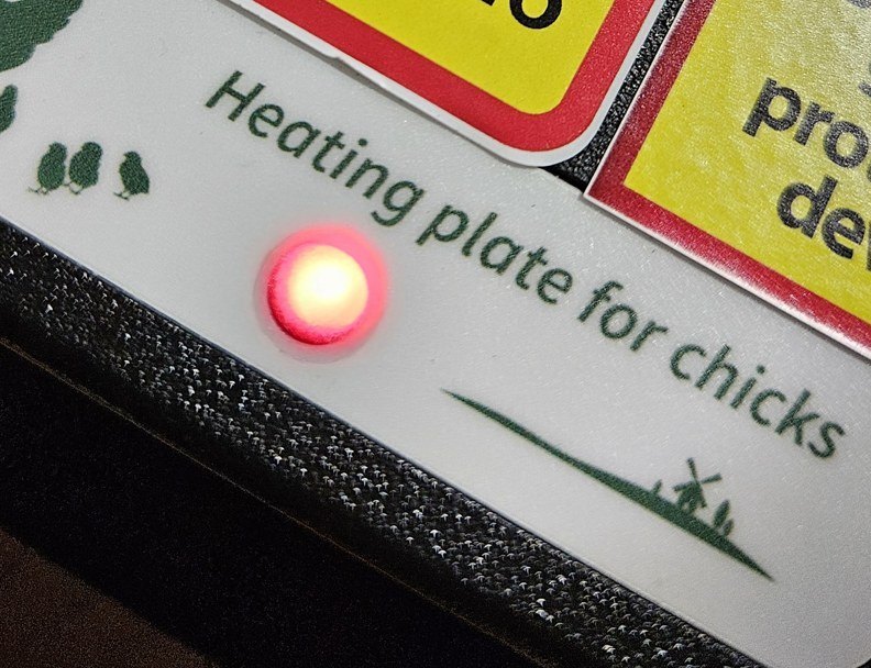 The red LED lit on the side of the plate while it warms up