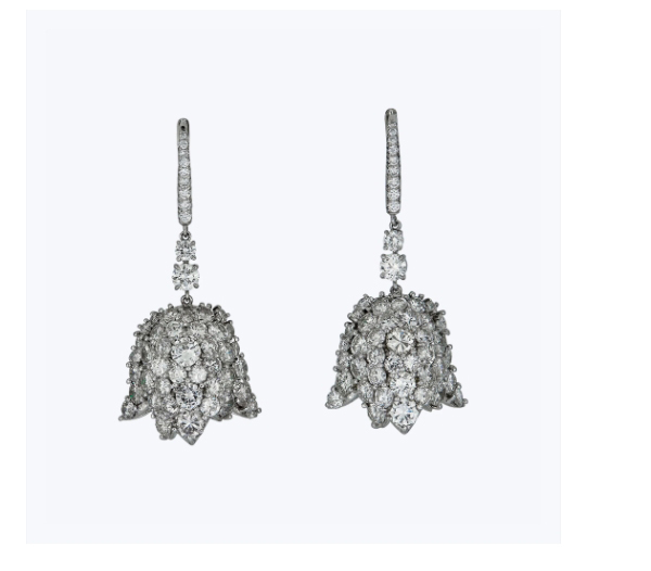 Platinum Diamond Flower Dangle Earrings