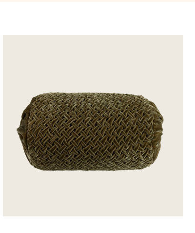 Basket Weave Silk Velvet Bolster Pillow - Olive